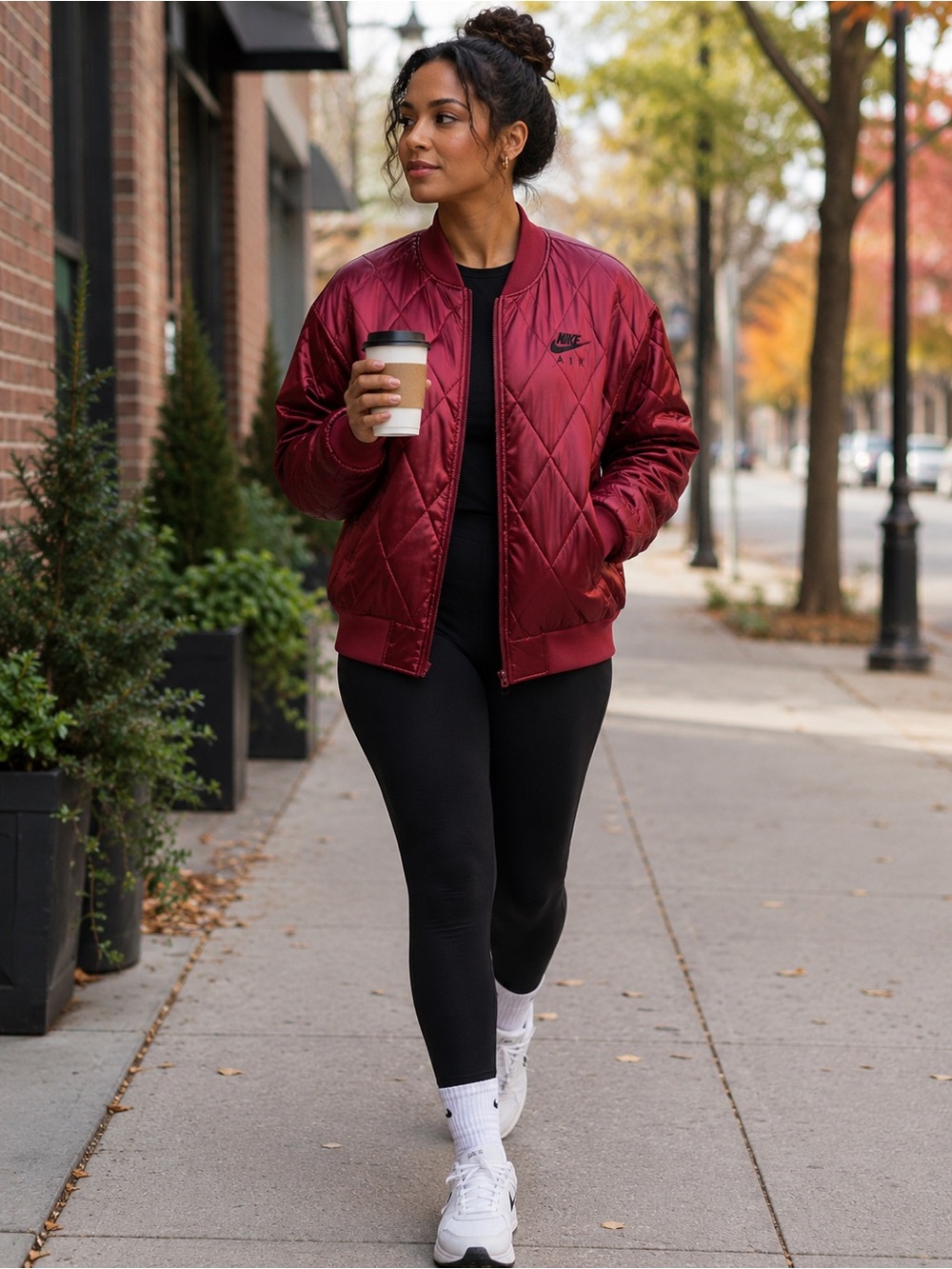 Nike Quilted Bomber Jacket in Deep Burgundy